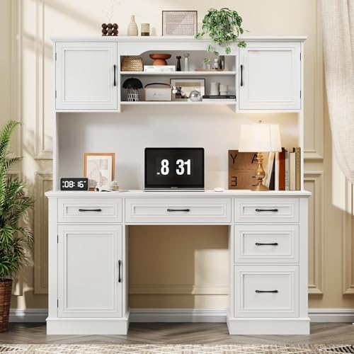 Vabches Executive Desk with 5 Drawers, Cream White by Vabches