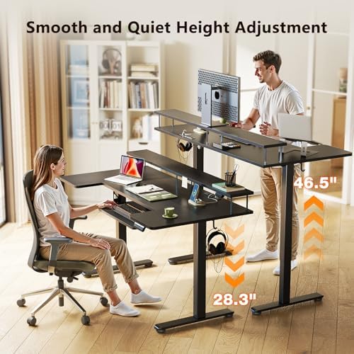 OffiGo 55 Inch U Shaped Electric Standing Desk with Keyboard Tray, Black - Image 4