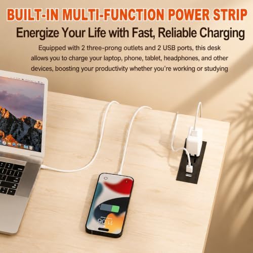 Folding Table Computer Desk - 35.8" No Assembly Folding Desk with Power Outlets & USB Charging Port, Small Desk, Foldable Office Desk, Compact Storage Portable Use for Small Space, White Ash - Image 6