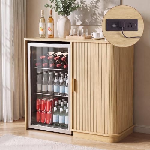 Seang Coffee Bar Cabinet with Mini Fridge Space,Natural by Seang