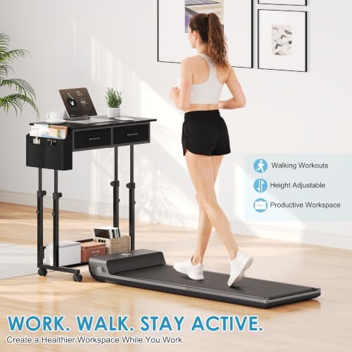 Small Standing Desk with Storage, Height Adjustable Sit Stand Desk with Drawers, Mobile Office Desk with Wheels and Side Pocket, Adjustable Laptop Workstation for Home Office - Image 6
