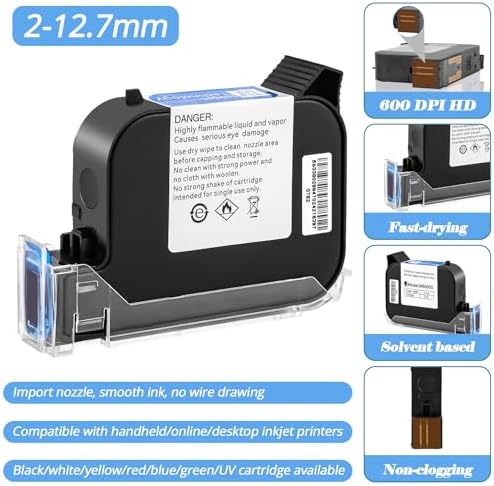 Original High Adhesion Fast-Drying Black Solvent Ink Cartridge 42ml for 0.5in/12.7mm Handheld Inkjet Printers - Image 4