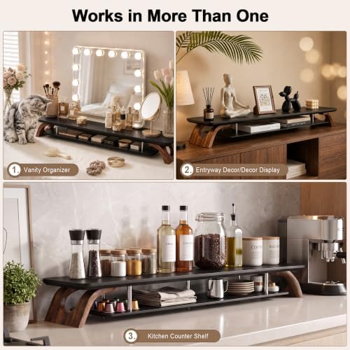 42.5''Dual Monitor Stand Riser for 2 Monitors with Acacia Wood, Black - Image 7