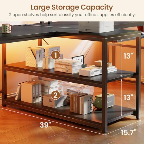 SEDETA 94.5" 2 Person Gaming Desk with Storage Shelves, LED Light, Black - Image 4
