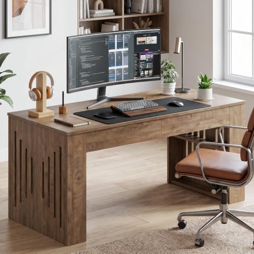 Tribesigns 63 Inch Executive Computer Desk with Drawers & Storage Shelves - Image 4