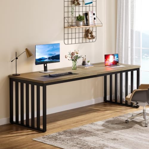 Tribesigns 78.74" Extra Long Computer Desk 2 Person Desk, Double Long Desk with Heavy Duty Metal Frame, Double Workstation Study Table for Home Office, Brown (Without Chair) (Gray & Black) by Tribesigns