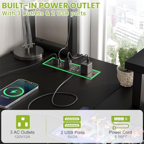 Besiost 48" Small L Shaped Desk Gaming Desk with Power Outlets & Led Lights - Image 3