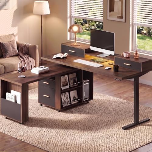 ModernMate 61'' L Shaped Electric Standing Desk with 360° Rotating Cabinet by ModernMate