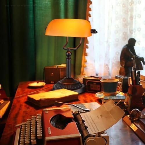 TORCHSTAR Amber Glass Bankers Desk Lamp with Pull Chain, E26 Base - Image 2