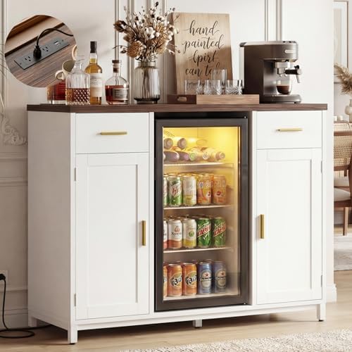 Unikito Coffee Bar Cabinet with Mini Fridge Space & Power Outlet, White by Unikito
