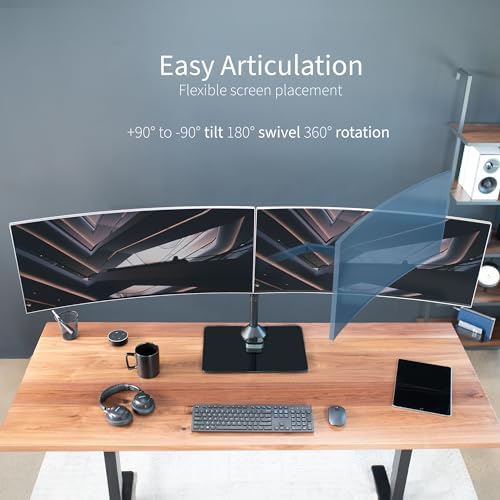VIVO Freestanding Dual Ultrawide Monitor Stand with Sleek Glass Base and Adjustable Arms, 2 Screens up to 38 inches and 22 lbs Each, Black, STAND-V038FG - Image 5