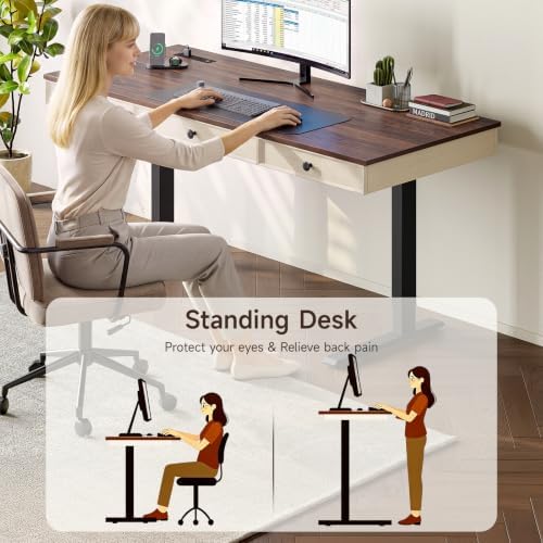 ONBRILL 63" Electric Standing Desk with 3 Drawers, Home Office Desk, Walnut - Image 4