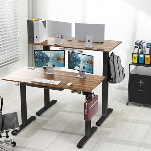 SHW 48-Inch Electric Height Adjustable Standing Desk w/Drawer, Walnut - Image 2