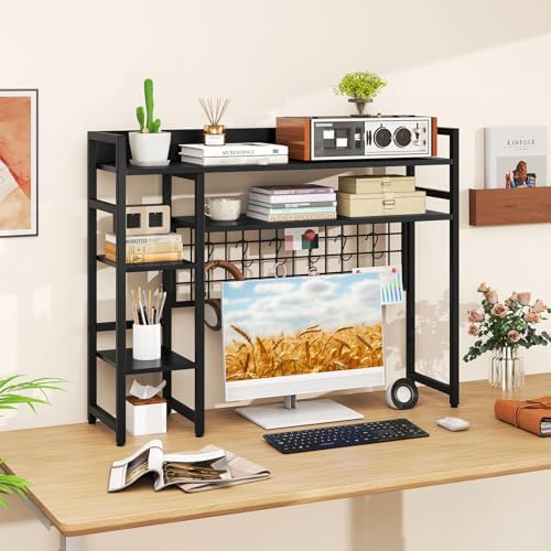 DREAMADE 4-Tier 37" Desk Hutch, Desk Shelf, Black - Image 2