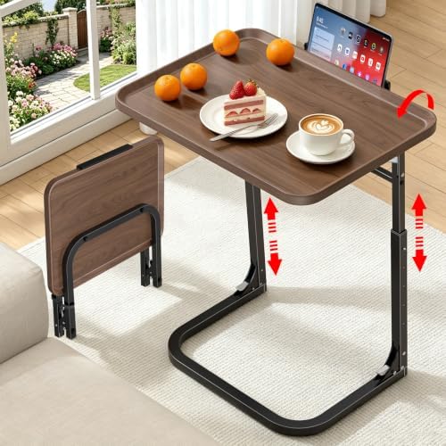 Heavy Duty C-Shaped End Table, Raised Edge Snack Table, Height & Tilt Adjustable TV Tray Table, Easy to Install, TV Dinner Tray Table for Couch, Bed, Work & Eating, Foldable & Easy Storage by Unknown
