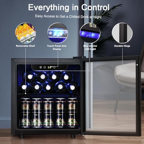 Antarctic Star 12 Bottle 48 Can Beverage Refrigerator Cooler - Mini Fridge Glass Door for Beer Soda Drinks or Wine,Freestanding Beverage Fridge for Home and Bar with Adjustable Shelving, 1.3 Cu. Ft. - Image 3