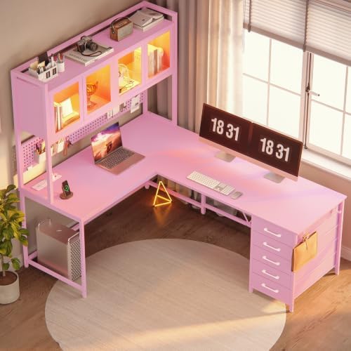 SEDETA L Shaped Gaming Corner Desk with Drawers, Hutch and Storage Shelves - Image 7