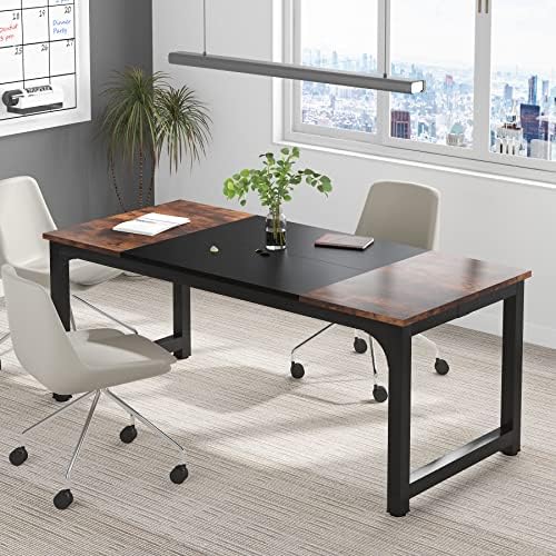 Tribesigns Modern Computer Desk, 70.8 x 31.5 inch Large Office Desk Computer Table Study Writing Desk Workstation for Home Office, Black Metal Frame - Image 2