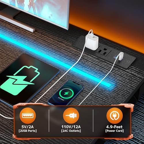 DurayLoly 56" Gaming Desk with Printer Shelf & Power Outlet - Image 5
