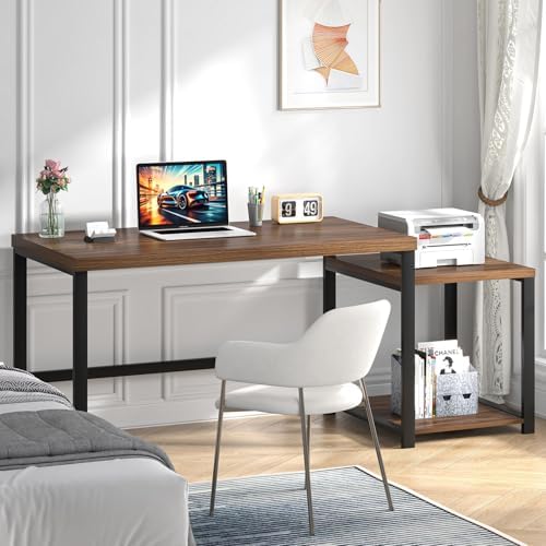 FOLUBAN Large Computer Desk, 63 Inch Home Office Desk with PC Tower Stand & Printer Space, Study Writing Gaming Table Workstation for Bedroom Living Room, Walnut - Image 3
