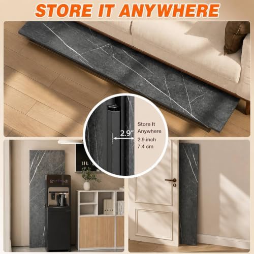 Folding Table Computer Desk - 55.1" No Assembly Folding Desk Design and Foldable Office Desk, Small Desk for Bedroom, Compact Storage Portable Use for Dorm and RV Small Space, Marble Greige - Image 5