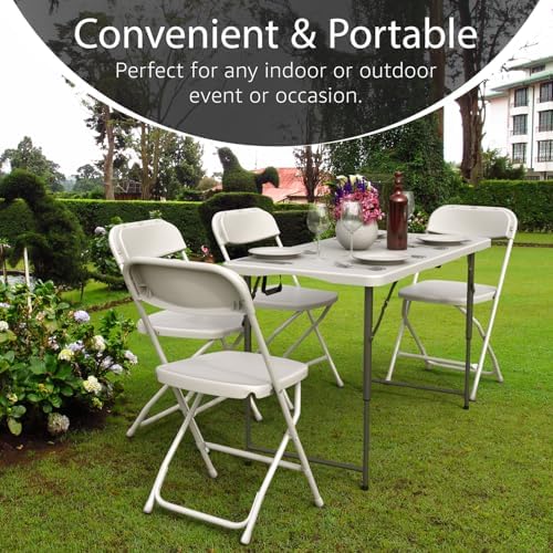4 Feet Foldable Table Adjustable Height with Built in Handle, Steel Legs | 4FT Heavy Duty Portable | Perfect for Party Dining Wedding Events Picnic Indoor Outdoor Camping Utility Folding - 4 Foot - Image 2