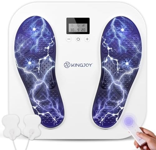 KINGJOY Foot Massager for Neuropathy, Rechargeable EMS TENS Foot Stimulator with 10 Modes 20 Intensities for Circulation Plantar Fasciitis & Swelling Pain Relief, Gifts for Women Men-White by KINGJOY