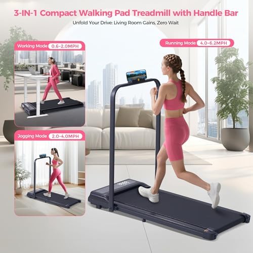 Compact Walking Pad Treadmill with Handle Bar and Incline for Home, 2026 Upgrade Portable Walking Treadmill with Handles, 3.0HP Walking Pad for Exercising, 0.6-7.6MPH, 350LBS - Image 2