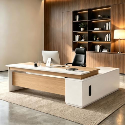 L Shaped Executive Desk with Drawers, Large Wood Workstation, Modern Executive Office Furniture for Home Office and Business Workspace, Multiple Sizes & Colors by Unknown
