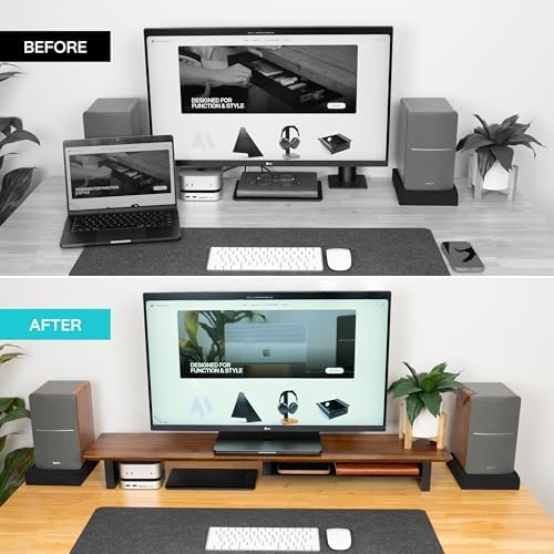 COREMINDED Solid Wood Dual Monitor Stand Riser, 42 Inch Walnut Desk Shelf - Image 5