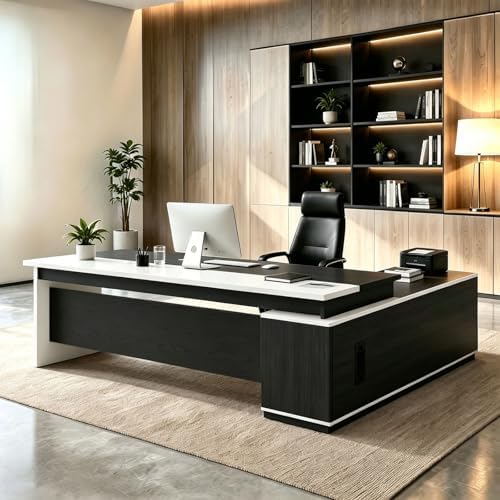 L Shaped Executive Desk with Drawers, Large Wood Workstation, Modern Executive Office Furniture for Home Office and Business Workspace, Multiple Sizes & Colors by Unknown
