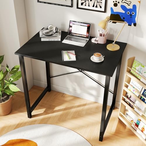 DUMOS 32 in Small Computer Desk for Home Office, Modern Study Work Table Simple Style for Bedroom, Writing Desks with X-Shaped Reinforcement, 2 Pack, Black - Image 2