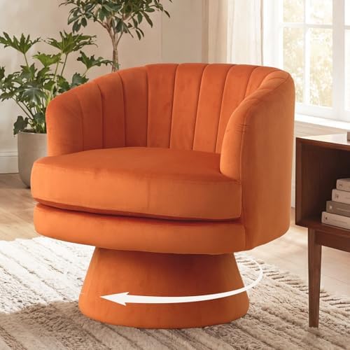 CANMOV Swivel Accent Chair with Armrest, Modern 360 Degree Swivel Barrel Chair with Curve Back and Soft Cushion, Comfy Velvet Round Armchair Single Sofa for Living Room, Bedroom, Orange - Image 6