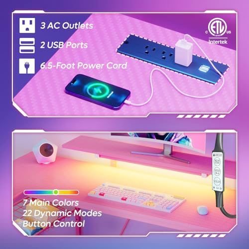 Bestier Pink Gaming Desk, 63 inch U Shaped, Pink 3D Carbon Fiber - Image 4