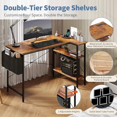 DUMOS Corner Gaming Desk with Power Strip, Storage Shelves - Image 5