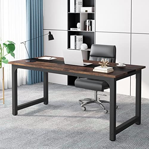 Tribesigns 70.8”Executive Desk, Large Office Computer Desk with Thicken Frame, Modern Simple Workstation Business Furniture for Home Office, Vintage Brown/Black by Tribesigns