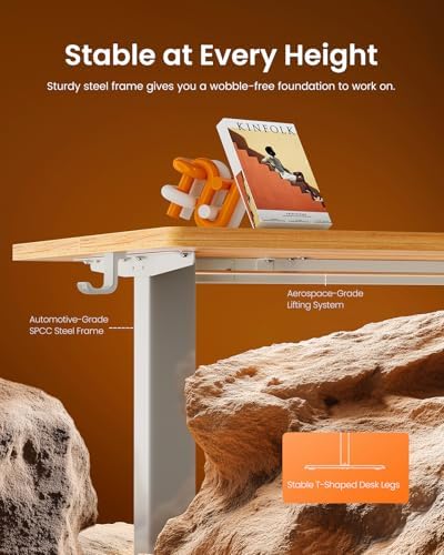 ErGear Height Adjustable Electric Standing Desk, 63 x 28 Inches Sit Stand up Desk, Memory Computer Home Office Desk, Light Vintage Brown - Image 5