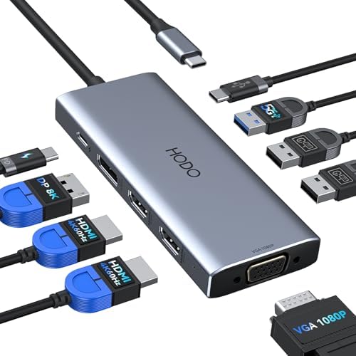 USB C Docking Station Dual Monitor for HP,Laptop Docking Station 3 Monitors by HODO