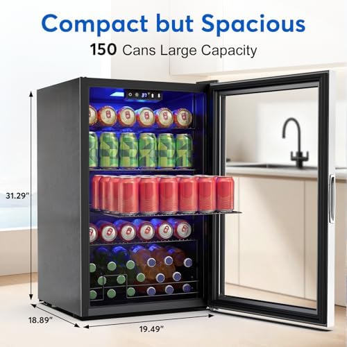 FoMup 20 Inch Beverage Refrigerator 150 Can with Glass Door – Mini Drink Cooler with Reversible Door, Safety Lock & Temperature Control, Small Fridge for Beer Soda Wine, Compact for Dorm Office Hotel - Image 2