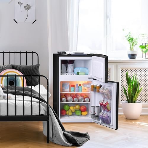 West Bend Mini Fridge with Freezer for Bedroom, Office, Bar or Dorm Room, Retro Compact Refrigerator features Glass Shelves, Manual Defrost and Adjustable Temperature Control, 3.1-Cu.Ft., Black - Image 3