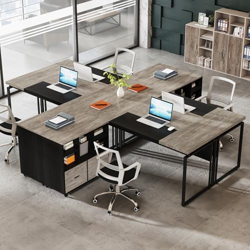 Tribesigns L-Shaped Executive Desk with Reversible File Cabinet, 63" Office Desk with Storage Drawers, L-Shaped Computer Desk with Drawer Cabinet for Hanging Letter Size Files (Gray & Black) - Image 4