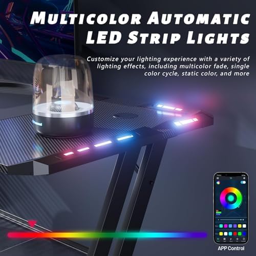 HLDIRECT 47 Inch Gaming Desk with App-Controlled RGB LED Lights, Black - Image 4