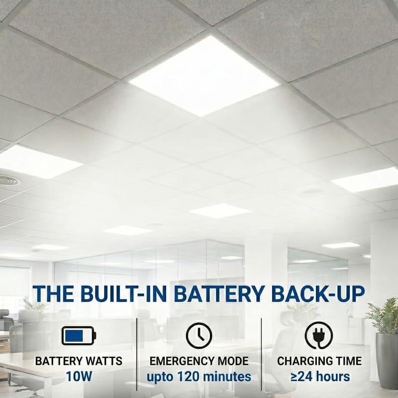 2X2 LED Flat Panel Light Emergency Battery Backup, 40W-3000K/4000K/5000K, 0-10V Dimmable, 4390 Lumens, LED Drop Ceiling Light, 100-277V, and UL Listed, Ultra Thin Back-Lit - 2 Pack - Image 2