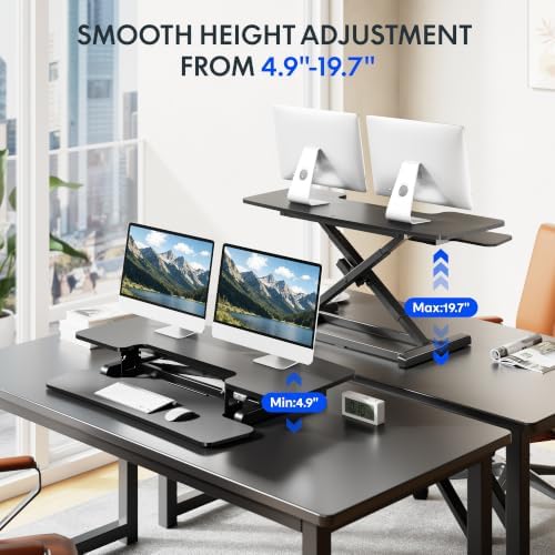 FLEXISPOT 42" Electric Standing Desk Converter, Motorized Sit to Stand Desk Riser, Height Adjustable Desktop Dual Monitor Workstation with Large Keyboard Tray, Black - Image 4