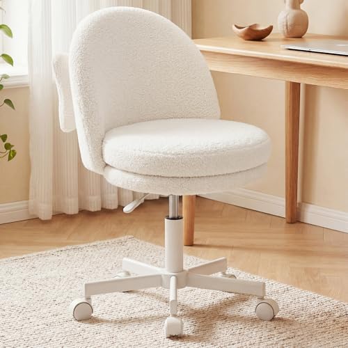GTPLAYER Velvet Tall Office Chair with Wheels Vanity Chairs with Back, Versatile Height Use: Office to Bar Stools Small Ergonomic Comfy Armlees Computer Desk Chair with Bow Lumbar Pillow for Gift by GTPLAYER