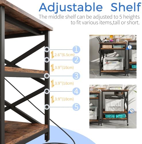 METYERRY 24"x23.6" Large Printer Stand with Power Outlet, 3 Tier Cart - Image 5
