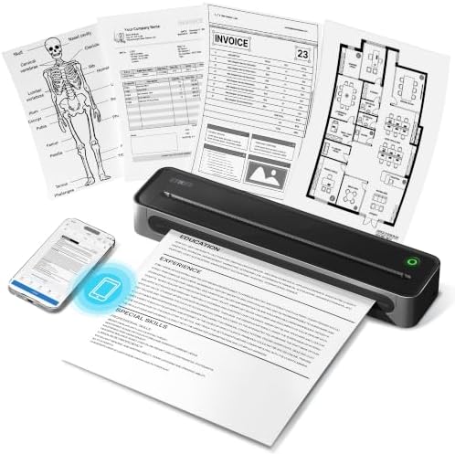 D90E Inkless Portable Thermal Printer for Travel – 8.5" x 11", Black by ETIKEZ