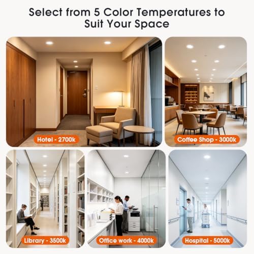 6 Inch LED Recessed Lights with 90 Mins Emergency Battery Backup, 5 CCT 2700K-5000K Dimmable Emergency Downlight, 12W/15W/18W Tunable Canless Wafer Light, ETL/FCC/UL/IC Ceiling Light 100-277V (1 Pack) - Image 5