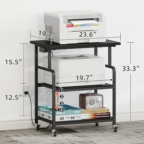 YAOHUOO 3 Tier Large Printer Stand with Power Outlet/Adjustable Shelf - Image 7