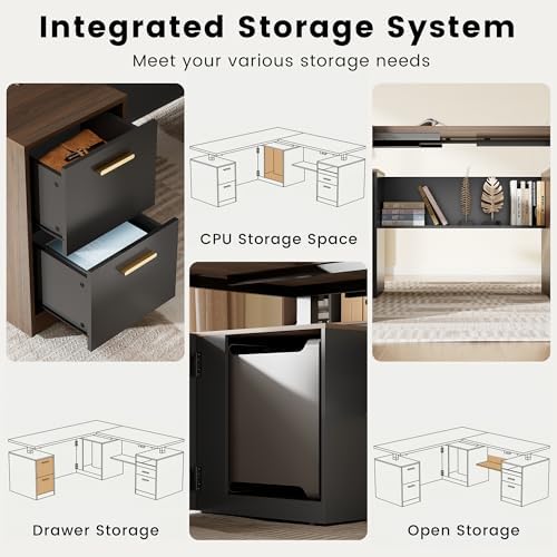 ModernMate 71" L Shaped Electric Standing Desk with 5 Drawers & CPU Storage - Image 4